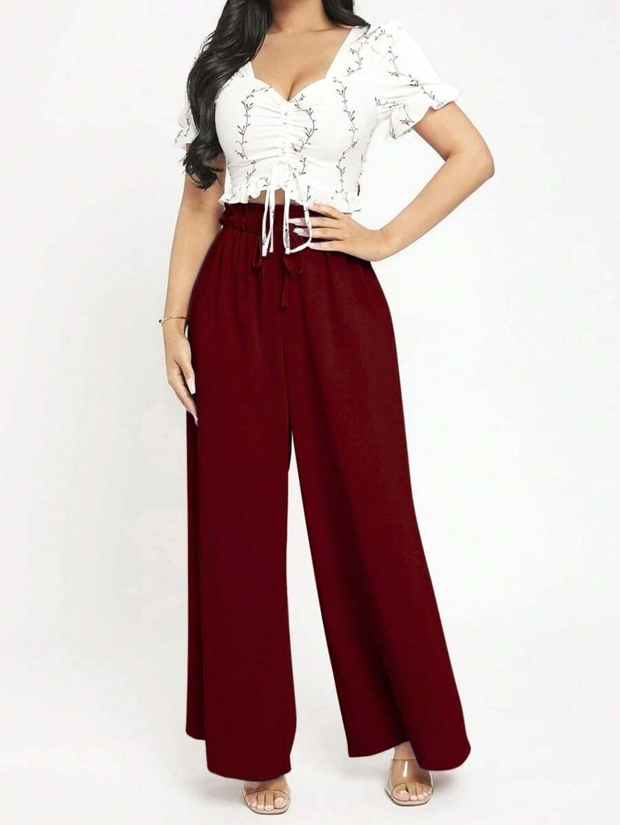 Women Pants - Burgundy - View 1