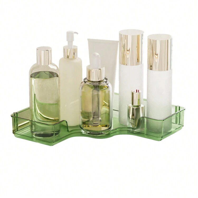 1st Floor Bathroom Countertop Storage Box, Bathroom Counter Dressing Table Tray, Dressing Table Large Skin Care Product Storage Box, Cosmetics Storage Box, Perfume Tray, Kitchen Spice Rack (Amber, Green, Transparent) - Multicolor - View 8