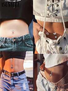 BESTEEL 1pc Stainless Steel 14G Belly Button Rings Surgical Steel Evil Eye Butterfly Snake Belly Button Rings For Women Navel Rings Gold Plated CZ Belly Piercing Jewelry - Steel - View 4