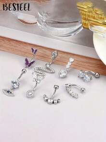 BESTEEL 1pc Stainless Steel 14G Belly Button Rings Surgical Steel Evil Eye Butterfly Snake Belly Button Rings For Women Navel Rings Gold Plated CZ Belly Piercing Jewelry - Steel - View 2