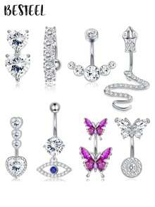 BESTEEL 1pc Stainless Steel 14G Belly Button Rings Surgical Steel Evil Eye Butterfly Snake Belly Button Rings For Women Navel Rings Gold Plated CZ Belly Piercing Jewelry - Steel - View 1