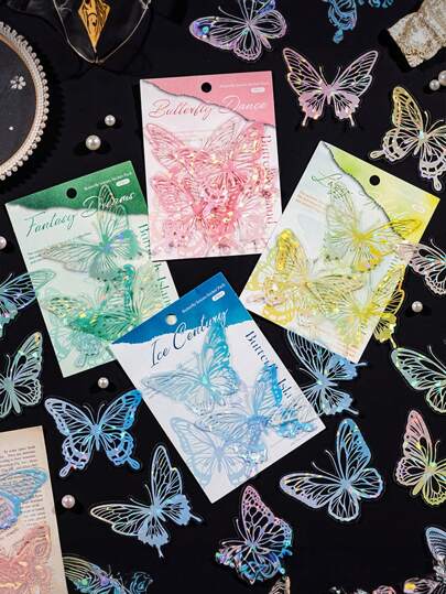 1 包/20 件蕾丝镂空蝴蝶和贝壳宠物装饰手账材料贴纸，带全息效果，适用于剪贴簿装饰、标签日记本文具相册电话日记本计划器房间装饰、家居装饰、卧室装饰、婚礼、房间装饰用品、婚礼装饰、婚礼用品