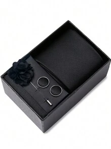 AlanKing 1套绿色领带、手帕、袖扣套装，适合男士商务风格礼盒休闲男士领带 - 混色 - 查看 10