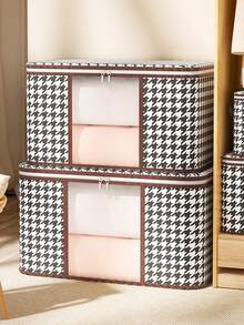 Large Capacity Houndstooth Pattern Storage Bag, Wardrobe Dust-Proof Zipper Container With Transparent Window - Black and White - View 2