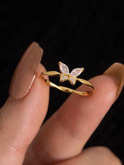 Flyleaf 1 pieza Anillo lujoso de mariposa retorcida, plata pura 925 con chapado en oro de 18 quilates, adecuado para uso diario, mejor regalo de joyería para mujeres