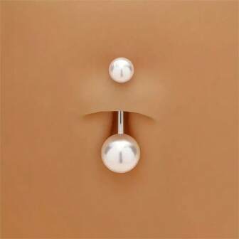 1pc Double-Ended Faux Pearl Belly Button Ring, Elegant Navel Piercing Stainless Steel Belly Ring Decoration