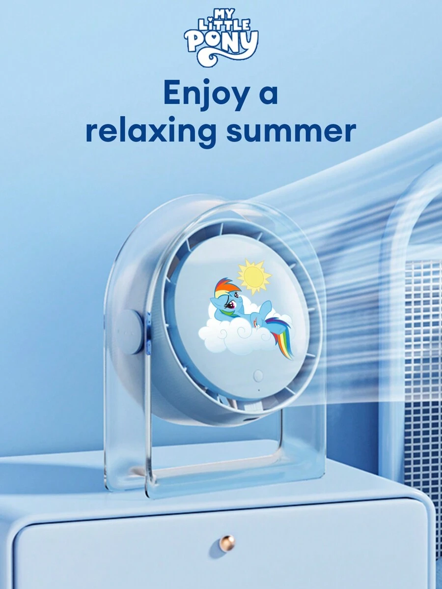 MLP-ZF01 Rainbow Dash 可爱卡通 USB 台式无叶风扇，4 档可调大功率空气循环，静音运行，电池寿命长，适合办公室/宿舍/户外使用