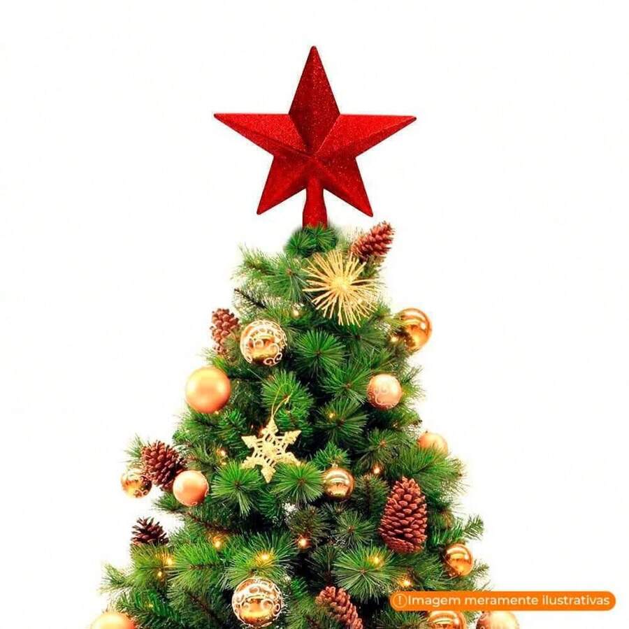 Glitter Christmas Tree Topper Star For Festive Decoration 14cm - Đỏ - Xem 1