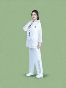 2 piezas Traje impermeable de abrigo de lluvia con doble puerta, cremallera y hebilla para hombres y mujeres, adecuado para montar, motocicleta, bicicleta y entrega de alimentos, con diseño de chaqueta y pantalones desmontables - Blanco - Ver 1