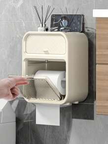 Dispensadores De Papel Para Baño Y Cocina Caja De Pañuelos Caja de pañuelos para baño y cocina con cubo para armario, multiusos, adecuada para rollos de papel y pañuelos de papel - Blanco - Ver 1