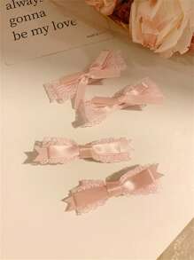 2/4 件套法式芭蕾风格粉色蕾丝蝴蝶结发夹女士刘海侧发饰情人节情人爪夹发夹发夹，女士冬季服装，蝴蝶结，可爱
