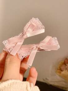 2/4 件套法式芭蕾风格粉色蕾丝蝴蝶结发夹女士刘海侧发饰情人节情人爪夹发夹发夹，女士冬季服装，蝴蝶结，可爱