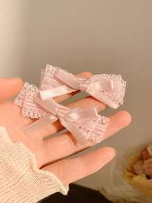 2/4 件套法式芭蕾风格粉色蕾丝蝴蝶结发夹女士刘海侧发饰情人节情人爪夹发夹发夹，女士冬季服装，蝴蝶结，可爱