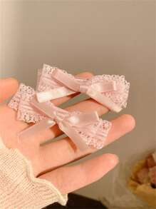 2/4 件套法式芭蕾风格粉色蕾丝蝴蝶结发夹女士刘海侧发饰情人节情人爪夹发夹发夹，女士冬季服装，蝴蝶结，可爱