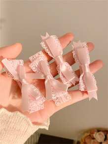 2/4 件套法式芭蕾风格粉色蕾丝蝴蝶结发夹女士刘海侧发饰情人节情人爪夹发夹发夹，女士冬季服装，蝴蝶结，可爱