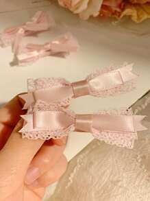 2/4 件套法式芭蕾风格粉色蕾丝蝴蝶结发夹女士刘海侧发饰情人节情人爪夹发夹发夹，女士冬季服装，蝴蝶结，可爱