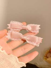 2/4 件套法式芭蕾风格粉色蕾丝蝴蝶结发夹女士刘海侧发饰情人节情人爪夹发夹发夹，女士冬季服装，蝴蝶结，可爱