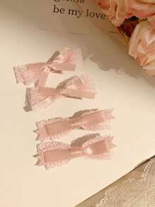 2/4 件套法式芭蕾风格粉色蕾丝蝴蝶结发夹女士刘海侧发饰情人节情人爪夹发夹发夹，女士冬季服装，蝴蝶结，可爱