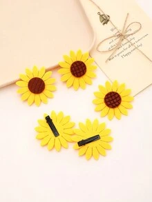 5pcs Cute Sunflower Hair Clips, Fresh Style Flower Hairpins For Bangs And Hair Accessories - Multicolor - View 4