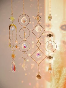 1入組天然水晶擺飾，月亮和星星，多彩人造水晶掛飾，適用於情人節牆壁，窗戶，室內裝飾 - PE0062 - 查看 2