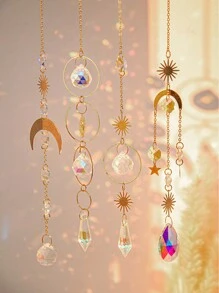 1入組天然水晶擺飾，月亮和星星，多彩人造水晶掛飾，適用於情人節牆壁，窗戶，室內裝飾 - PE0062 - 查看 5