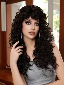 20 Inch Black Curly Wave Synthetic Wig Heat Resistant Long Hair For Woman Daily All Occasions,Elegant And Natural
