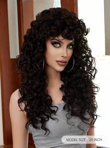 20 Inch Black Curly Wave Synthetic Wig Heat Resistant Long Hair For Woman Daily All Occasions,Elegant And Natural