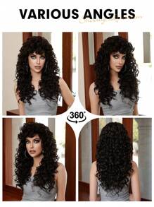20 Inch Black Curly Wave Synthetic Wig Heat Resistant Long Hair For Woman Daily All Occasions,Elegant And Natural