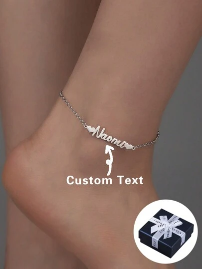 Personalized Minimalist Ladies Stainless Steel Heart Shaped Custom Name Anklet, 18k Gold Plated Customized Women's Gold Anklet, Suitable For Anniversaries, For Valentine's Day, For Mother's Day, For Birthdays, For Graduation, For Daily Wear, For Weddings, For Prom Valentines,Customized Anklets, Waist Chains & Belly Button Studs,Street Casual Chic,New Year Glamour
