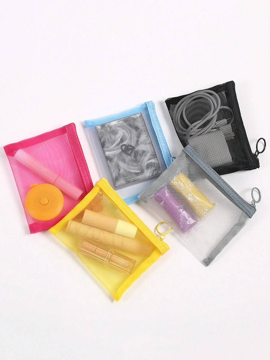 5pcs Mini Mesh Zipper Bags Consisting Of Solid Color, Ideal For Cosmetics And Accessories - 4 Inches X 5 Inches, Odor-Free Travel Storage Bag - Multicolor - View 1