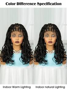 Lace Front Square Knotless Box Braided Wigs With Curly Ends For Women Black Synthetic Full Double Lace Frontal Cornrow Braid Wig With Baby Hairs - Multicolor - View 9