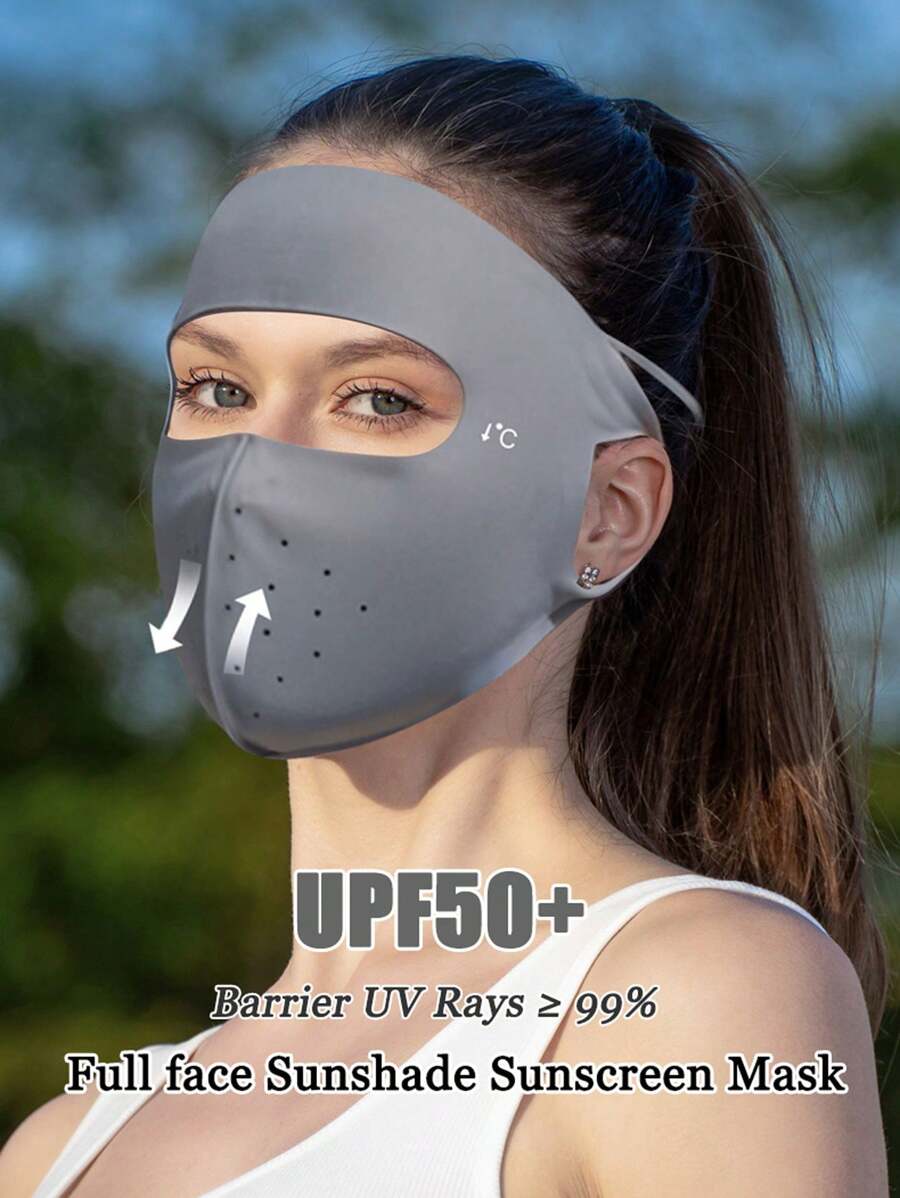 1pc Traceless Sunscreen Mask For Women, UV Resistant Ice Silk Mask, Full Face Sunshade Face Gini, Thin And Breathable In Summer Sun Protection Face Mask, Men's And Women's Outdoor Cycling Sun Protection Face Mask, Full Face Sunshade Windproof And Dustproof Face Mask Ski Masks