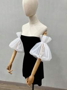 1 件粉色双层网眼泡泡袖腕带，带 2 个弹性压褶，适用于新娘装饰，中长款秋季配饰 - 彩色 - 查看 6