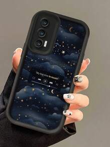 1pc Fashionable Thickened Shockproof Starry Night & Music Player Pattern Phone Case, Compatible With Apple - Black - View 4