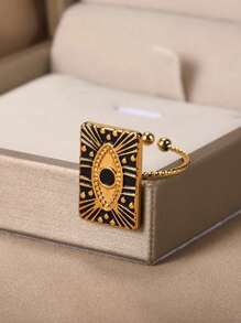 新款黑色珐琅邪眼心形戒指，不锈钢可调节开口戒指，18K镀金不褪色吊坠，时尚饰品，节日派对配饰，情人节礼物 - 不銹鋼戒指 - 查看 11