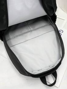 Girls' Backpack Set, 5-Pointed Star Design, Large Capacity, Suitable For Elementary, Middle School And College Students, Casual Backpack - Black - View 5