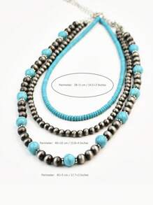 Set de 3 collares hechos a mano con cuentas, estilo vintage occidental y campestre, de turquesa, multicapa, joyería versátil como regalo