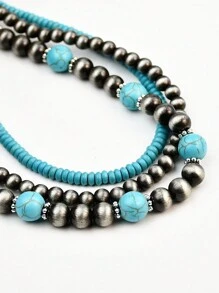 Set de 3 collares hechos a mano con cuentas, estilo vintage occidental y campestre, de turquesa, multicapa, joyería versátil como regalo