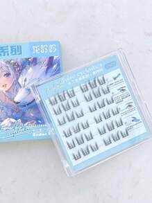 36片簇狀自粘式龍吟假睫毛，無需膠水，強力粘合，自然捲翹，逼真豐盈貓眼效果，超細黑色莖，迷人漫畫風睫毛增強器，輕盈不刺激，可重複使用，適用於日常和通勤妝容 - C - 查看 3