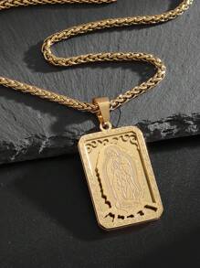 1pc Gold Plated Stainless Steel Chain Virgin Mary Pendant Necklace With Creative Personalized Design, Ins Fashion Punk Sport Hip Hop Unisex Vintage Streetwear Daily Wear Gift For Couples, Commute, Festival, Party - Geometric Mary - View 4