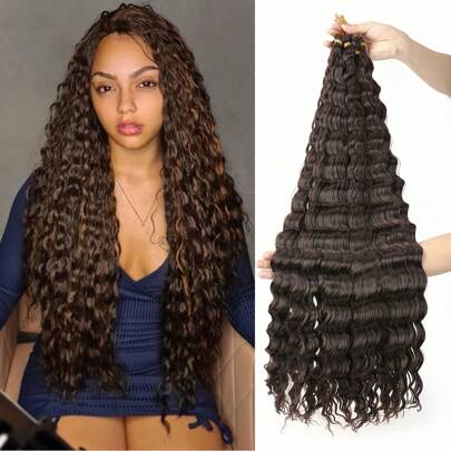 1 Pack Ocean Wave Crochet Hair ,30Inch Deep Wave Braiding Hair For Women Synthetic Curly Crochet Hair Extensions Wavy Braiding Hair Bohemian Crochet Braids(4#)