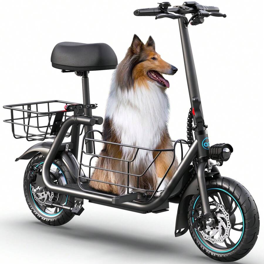 GYROOR Electric Scooter With Seat With 550W Powerful Motor, 20-Mile Range, Speed Up To 18.6MPH, Ample Storage For Pets & Cargo - màu đen - Xem 1