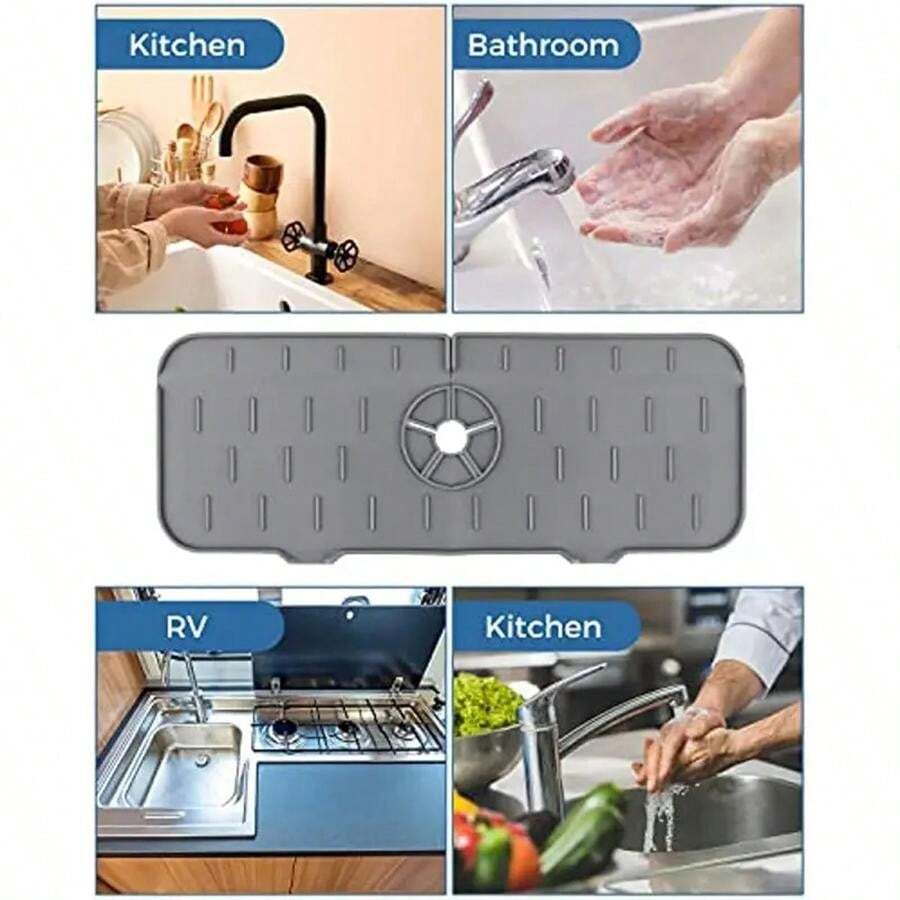 Black White Striped Kitchen Faucet Absorbent Mat - Sink Splash Guard Drip Catcher, 2 Pack