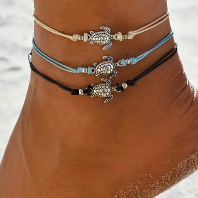 1/3pcs Vintage Turtle Anklet - Chic Bohemian Charm, Handcrafted & Adjustable - Perfect Sun-Soaked Style For Women's Daily Beach Wear, A Thoughtful Gift Set