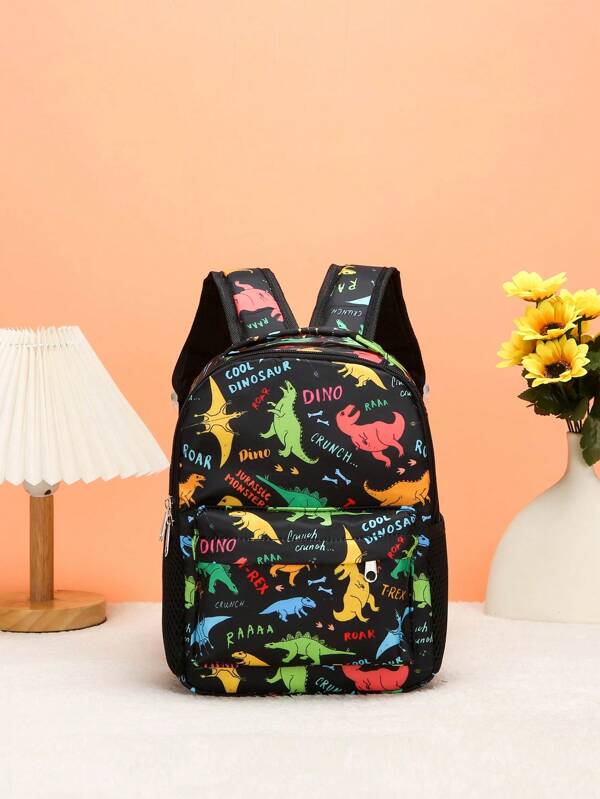 1pc Fashionable Cartoon Dinosaur Nylon Zipper Closure Cute Backpack, Suitable For Kindergarten Daily Use, Random Print Pattern Location