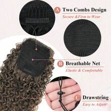Kinky Curly Ponytail Extension Drawstring Ponytail Kinky Curly Clip In Extensions Ponytail Hair Extensions Hair For Women ,T27 - Blonde Ombre - View 3