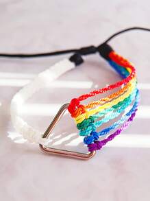 1pc Fashionable Waterproof Wax Thread Handwoven Rainbow Bracelet, Suitable For Men's Daily Wear - Seven Color Hand-woven Bracelet - View 5