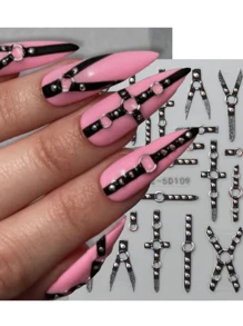 1 pieza Pegatinas de uñas con cruz en relieve 5D estilo punk oscuro, tiras de plástico autoadhesivas, decoraciones de uñas, calcomanías de arte de uñas estilo Y2K, para uñas rosas, uñas de verano, uñas cortas