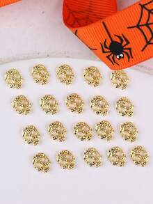 20 piezas Decoraciones de uñas de aleación de oro con calavera para Halloween, accesorios de joyería de uñas para salón, se pueden usar para decoraciones hechas a mano, un hermoso regalo para niñas decoración uñas - Dorado - Ver 6