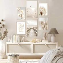 帆布畫-現代時尚波西米亞米色芦蘆蒲公英三腳架海景圖案海報，適用於家居裝飾客廳臥室宿舍背景牆藝術設計畫作，時髦禮物，無框版。 - MLZH682(不含框) - 查看 4